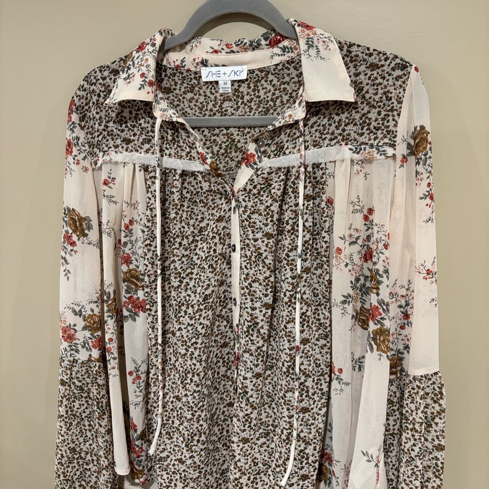 Patchwork balloon sleeve boho top - image 9